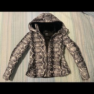 Zara Snakeskin Black and White Puffer Jacket